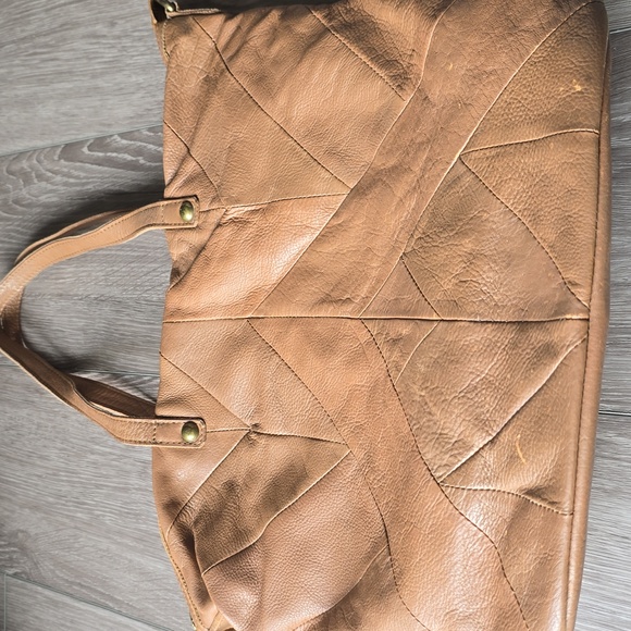 Lucky Brand Bag Patchwork Leather Tan Bag With Tassles Boho Hippie Preppy - Picture 2 of 12
